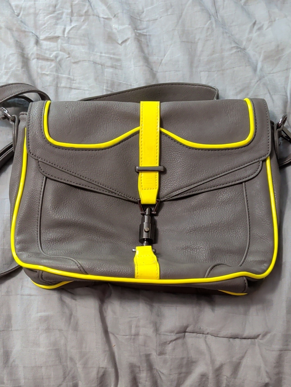 Gray and Neon Yellow Melie Bianco Crossbody Messenger Bag